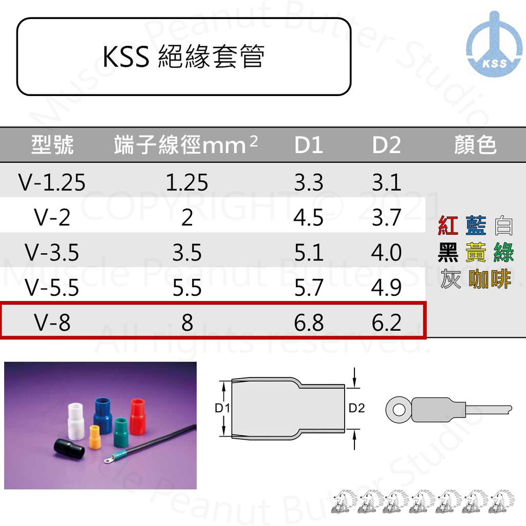 KSS 絕緣套管 V-8 端子 線夾 100pcs
