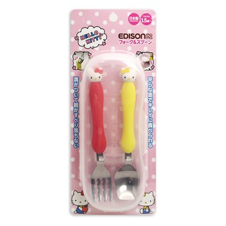 日本 EDISON Hello Kitty不鏽鋼叉匙組 附收納盒 兒童餐具 訓練餐具 湯匙 叉子 akachan 阿卡將