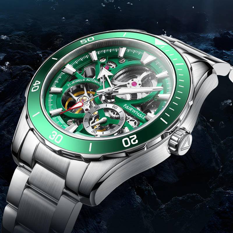 【飾碧得】馬克華菲品牌手錶男士鏤空機械錶綠水鬼怪潛水錶新款陀飛輪錶6420