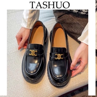 TASHUO 真皮牛皮秋冬新款 樂福鞋 黑色小皮鞋 免運