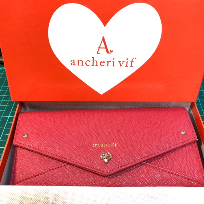 （全新）Ancheri vif 桃紅色長夾 皮夾 錢包 日本