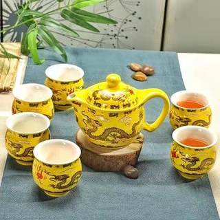 中國陶瓷茶具陶瓷雙層隔熱7件套茶具(6茶杯+1茶壺)