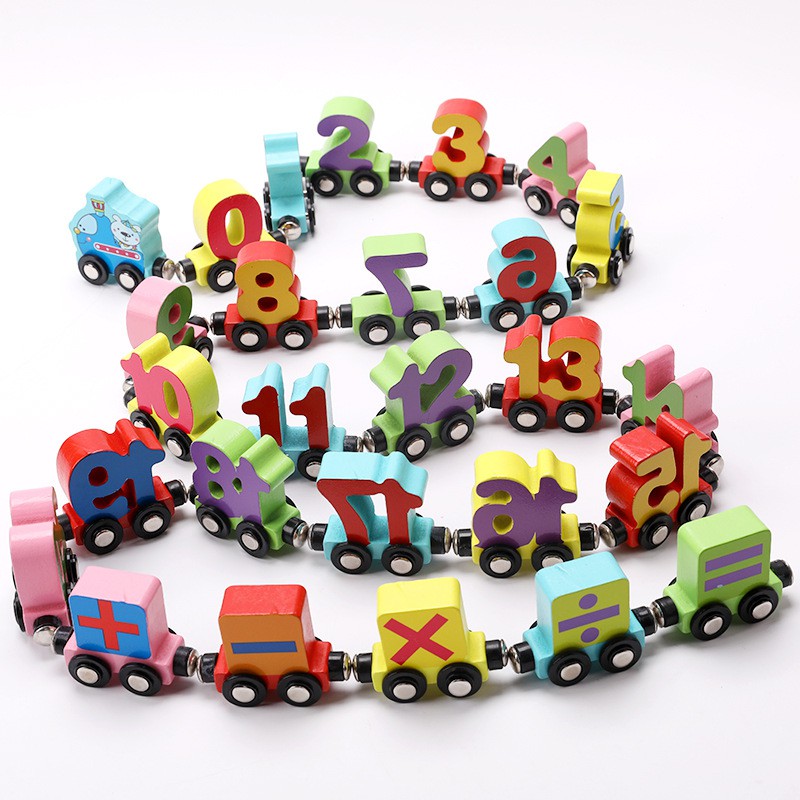 木製玩具高品質磁鐵字母數學火車套裝