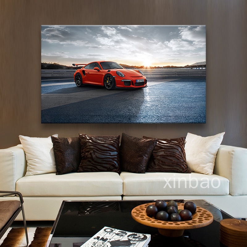 實木框畫 家居裝飾 保時捷 GT3 RS超級跑車汽車 海報壁畫 臥室佈置 床頭掛畫 店面裝潢 客廳沙發背景墻裝飾畫 禮物