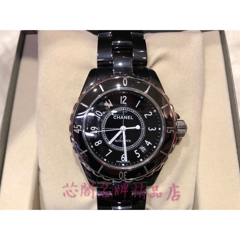 ※芯閣名牌精品店※ CHANEL J12 38mm 黑色陶瓷 自動上鍊 機械腕錶 手錶 二手正品 9成新 H17  1