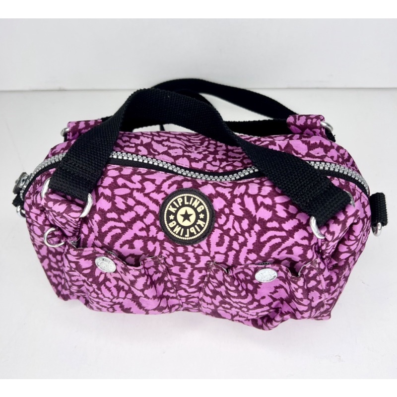 二手近新Kipling Pink Leopard Side Bag紫色豹紋肩背手提兩用小包