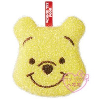 ♥小公主日本精品♥小熊維尼黃色大臉造型附掛繩菜瓜布鍋刷洗碗刷清潔刷99116408