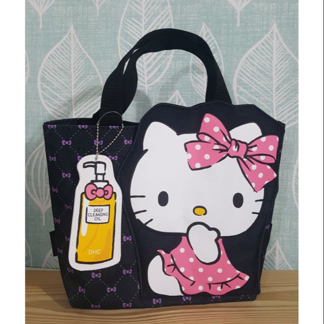 Sanrio 凱蒂貓 餐袋 內層防水帆布包  手提包 三麗鷗 Hello Kitty 便當袋 黑色小提袋