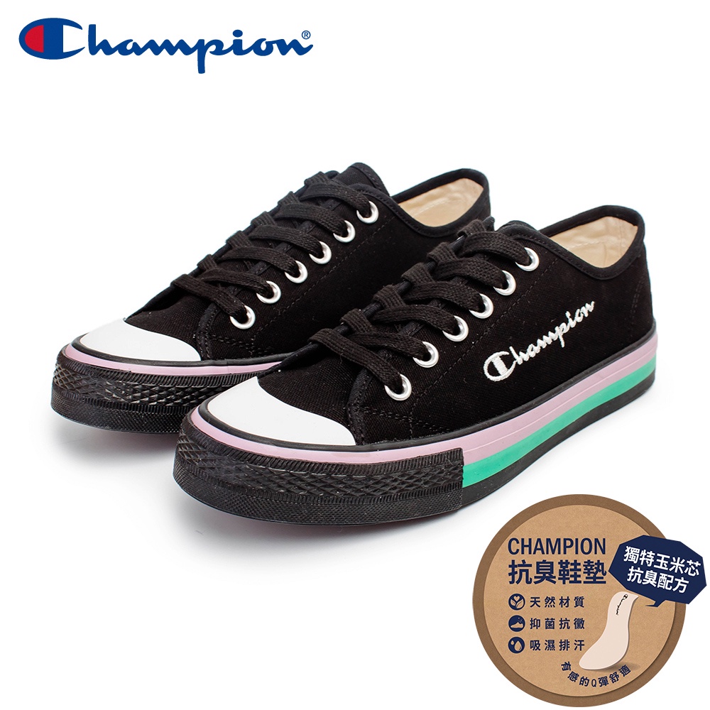 【Champion】女 帆布鞋 休閒鞋 RAINBOW CANVAS-黑(WFLS-1073-11)