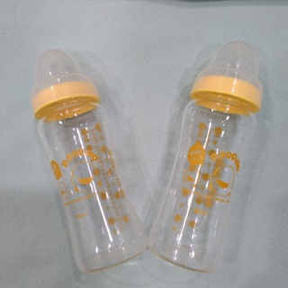 【二手奶瓶】黃色小鴨PIYOPIYO 寬口玻璃奶瓶180ml280ml 寬口奶嘴頭M