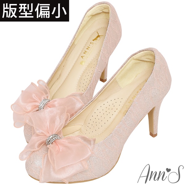 Ann’S甜蜜相遇-立體紗質蝴蝶結防水台圓頭婚鞋-9cm-粉(版型偏小)