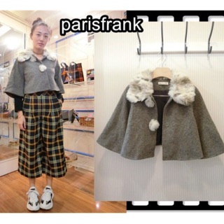 parisfrank~~品牌 showcase 超逆齡款 可愛爆錶 毛毛領 灰色短版斗篷外套(F號)