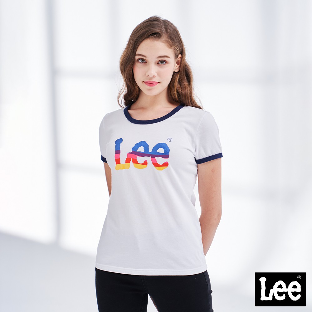 Lee 漸層Logo撞色短袖T恤 女 白 Modern LL210159K14