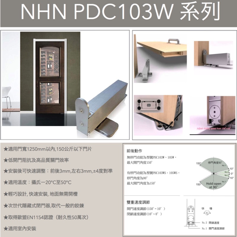 [⚙️鑫百川裝潢精品五金］日本進口NHN PDC103W  105W 隱藏式木門地鉸鏈