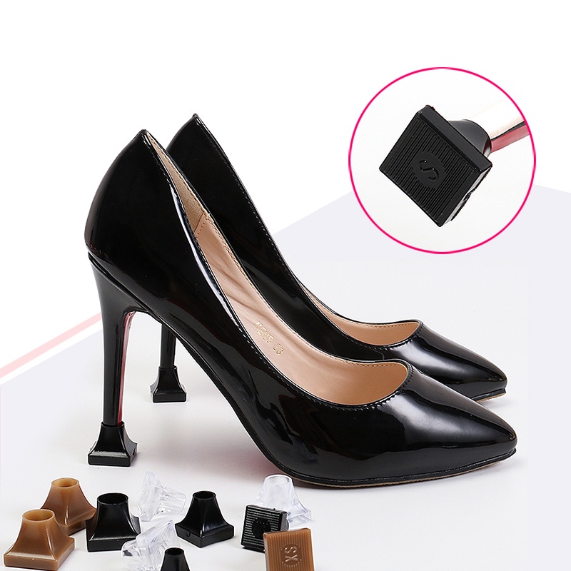 1 對女士高跟鞋鞋套方形 TPU / PVC 材料柔軟的阻尼腳跟保護器消音器防滑腳跟保護套
