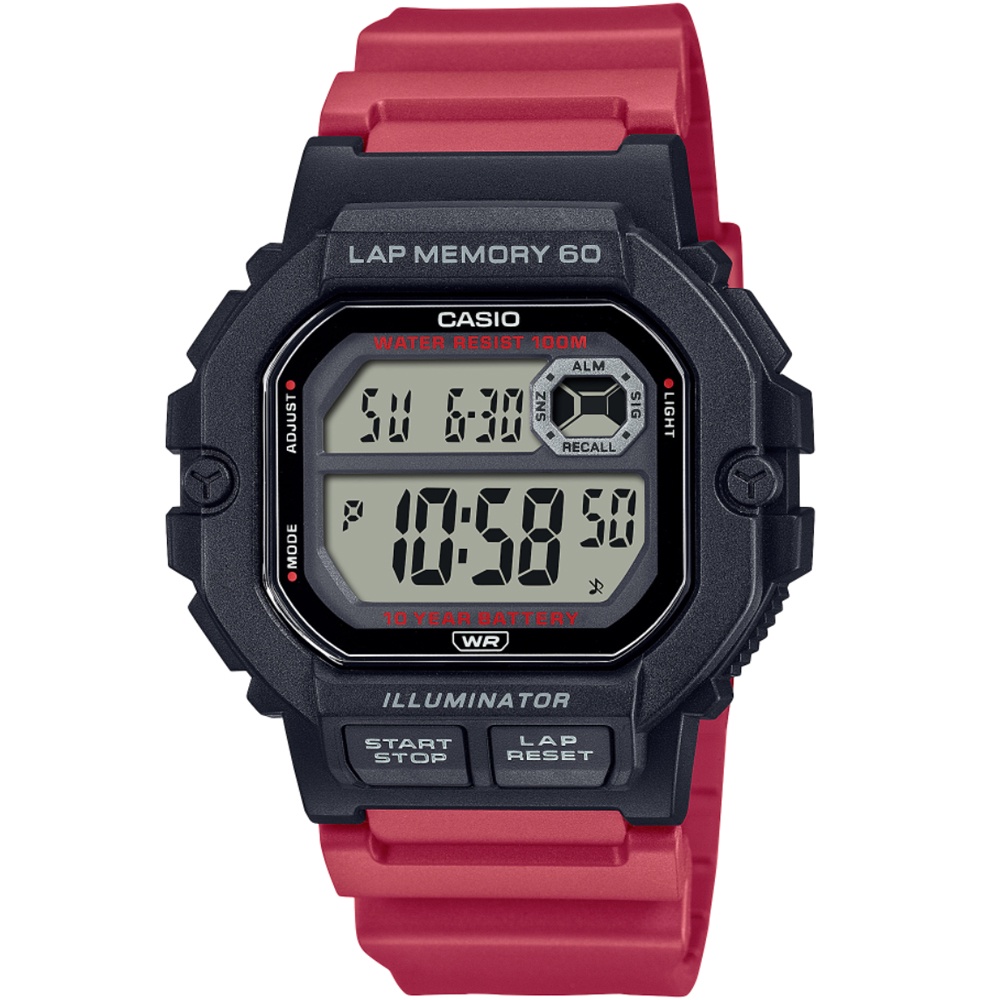 CASIO 卡西歐十年電力野戰電子錶-黑紅 WS-1400H-4A