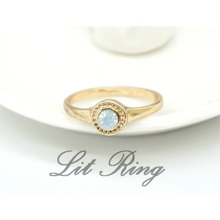 【Lit Ring】古典花邊圓形水鑽戒指。金色 典雅 刻花 雕刻花紋 鑲鑽 水鑽 情人節 禮物 戒指 飾品 首飾