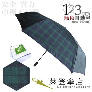【萊登傘】雨傘 格紋布 不回彈 123cm超大無段自動傘 易甩乾 防風抗斷 墨綠藍格
