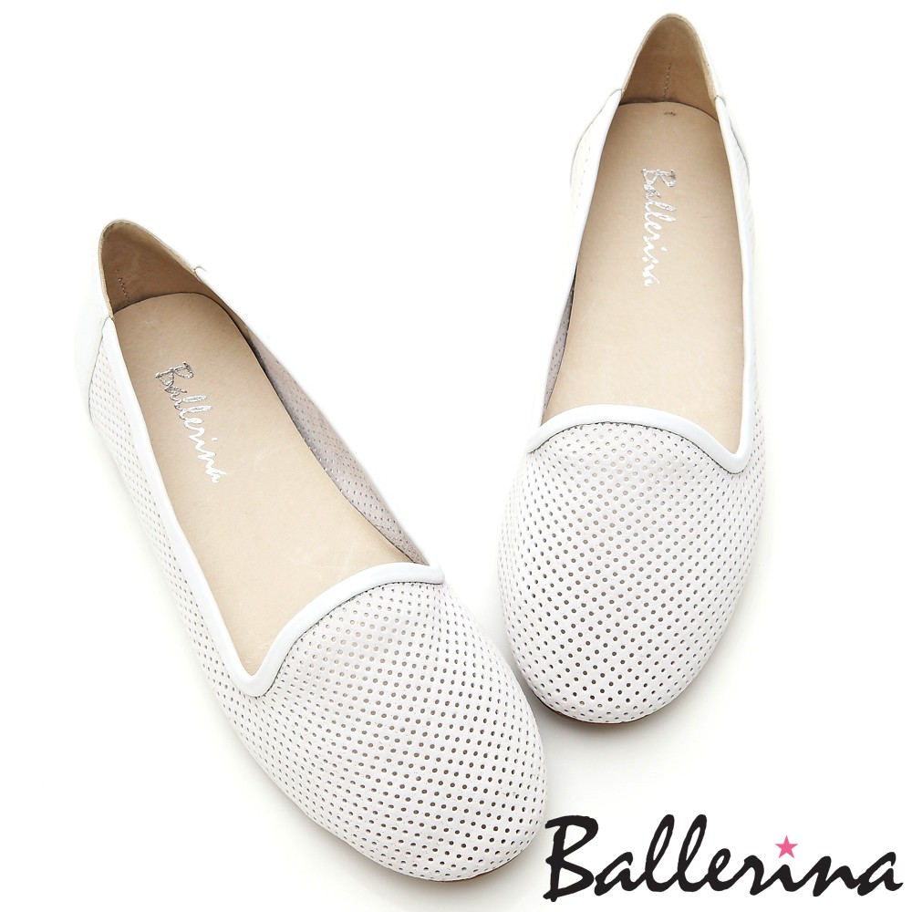Ballerina-牛麂皮鏤空洞洞樂福豆豆鞋(白)【BD600137WE】