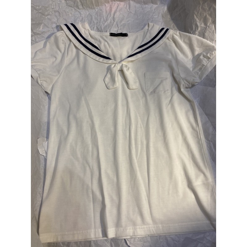 Cutie Beauty M號水手服上衣水手領啾啾蝴蝶結口袋短袖t恤短袖上衣超美 蝦皮購物