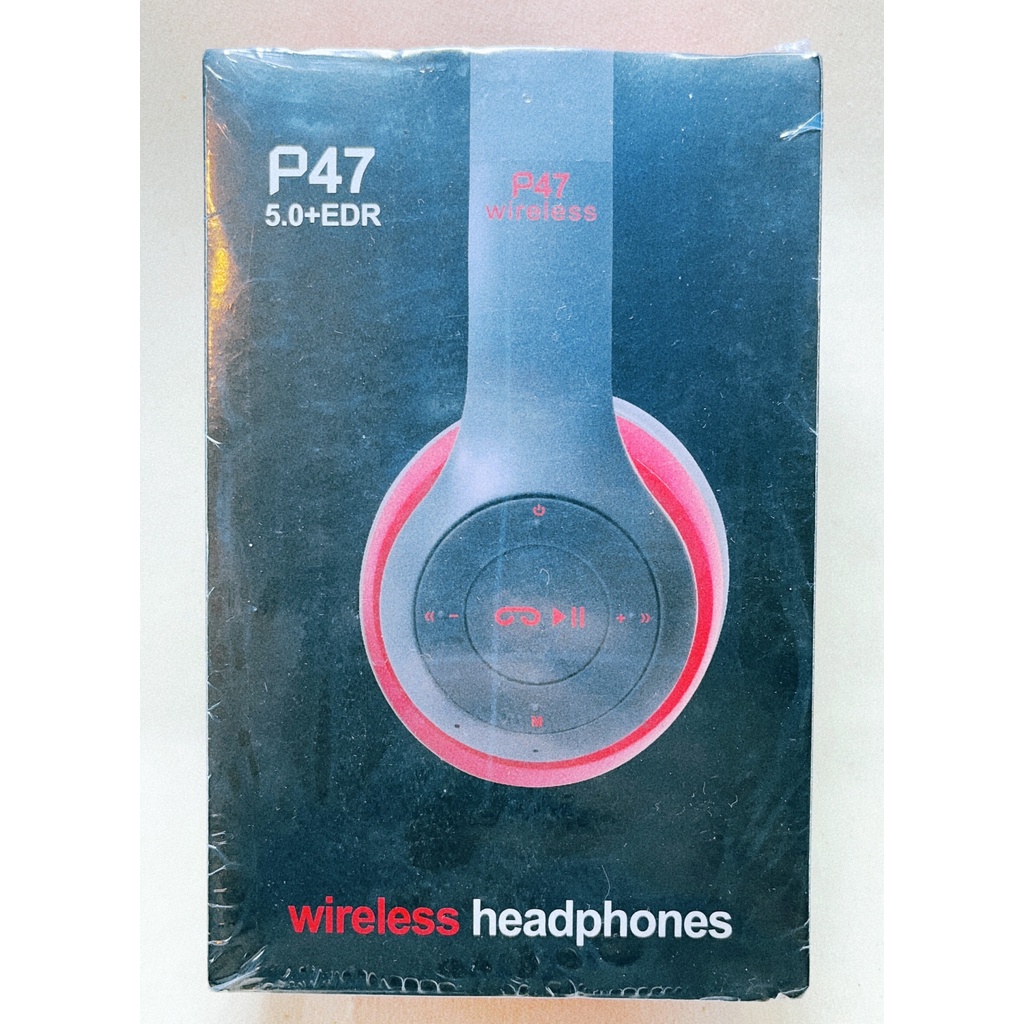 [現貨][免運] P47 黑紅款 頭戴式 耳罩式 折疊式 無線藍芽耳機 藍芽喇叭 尺寸17x11x7cm