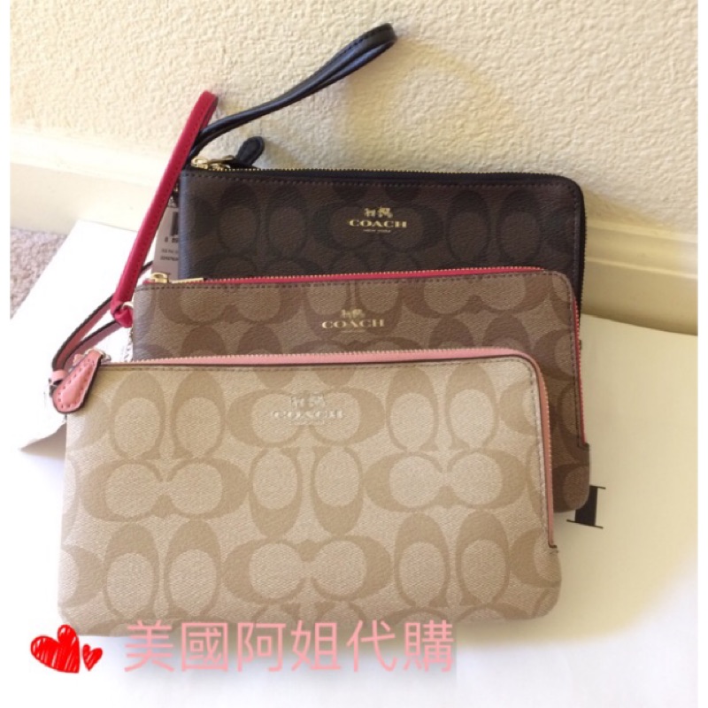 ❤美國阿姐代購❤COACH 54057 馬車LOGO防刮防水皮革雙層拉鍊 手拿包/5.5吋手機包 7+ 現貨