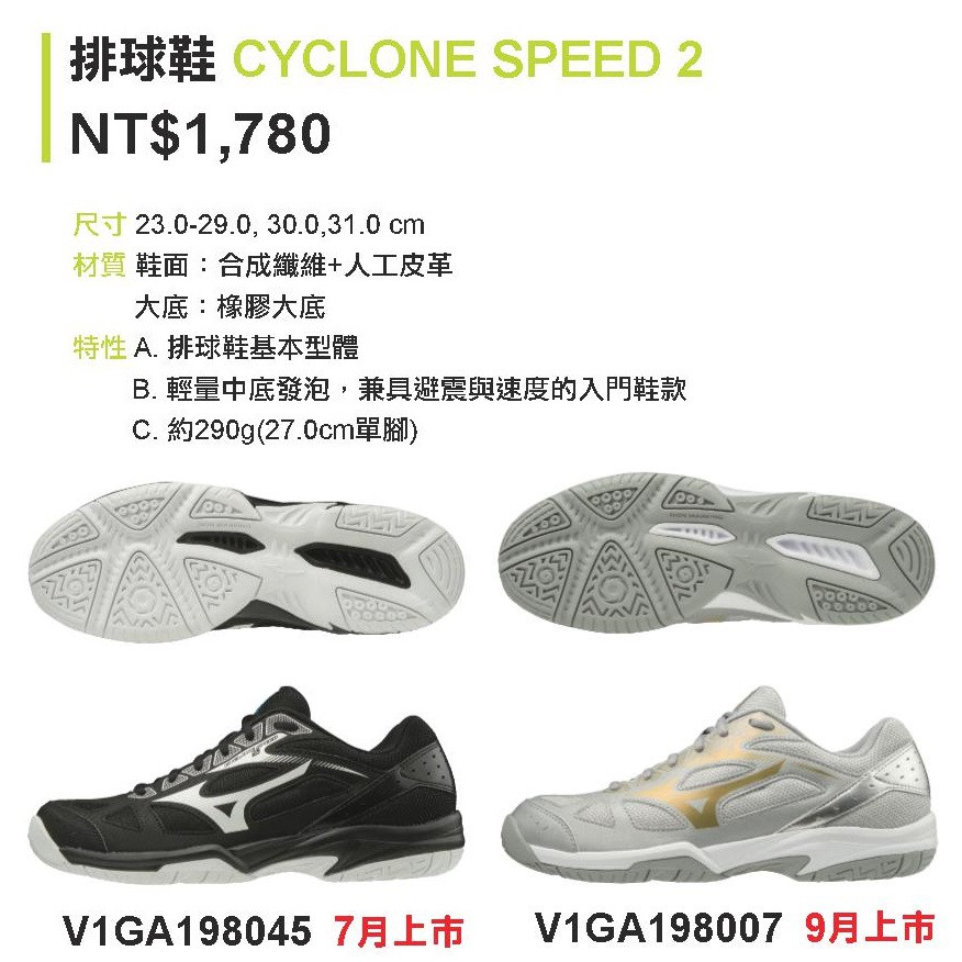 剩黑25《典將體育》Mizuno 美津濃 Cyclone Speed 2 排球鞋 V1GA198045 原價1780