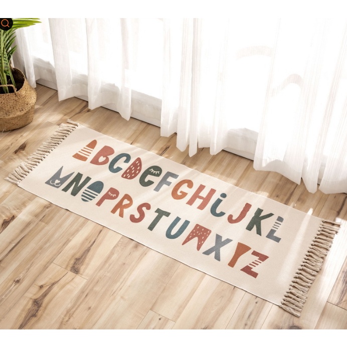 童趣地墊 兒童房佈置 卡通腳墊 露營野餐 民宿 貓咪地毯 英文字母 手繪風 可愛創意佈置 波西米亞地墊 60x150cm
