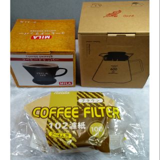 🎆手沖咖啡濾杯組🎆MILA 102濾杯+臺玻 600CC耐熱咖啡壺+Kalita 102濾紙100入【92jade】咖啡