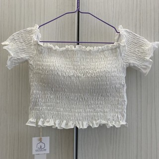 轉賣 Pazzo & in thing 平口鬆緊荷葉Bra上衣 白色 S 全新僅試穿（吊牌未剪）