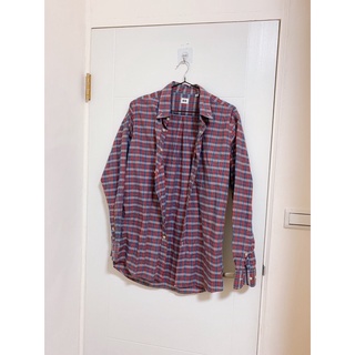 Uniqlo紅藍格紋長袖襯衫外套L