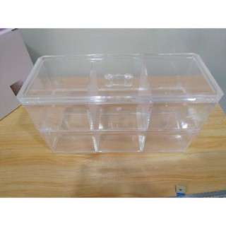 化妝品收納盒/六小格含蓋透明兩層收納盒