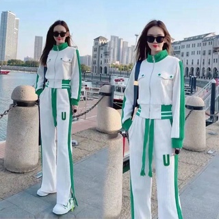【熱賣下殺】拼色兩件套 韓版上衣 顯瘦 個人套裝 運動套裝 ol 套裝 夏季套裝女