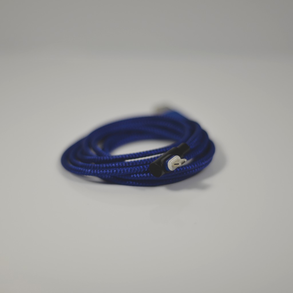 磁吸式90度彎頭充電線 適用於安卓 藍色2米編織線