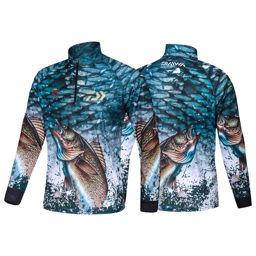 Daiwa 釣魚服襯衫夾克上衣防紫外線透氣球衣長袖套裝 pesca 臉領