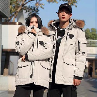A2C【臺灣發貨】預購韓國Runningman明星同款戶外軍工裝情侶羽絨服女男中長款加厚外套防風外套防潑水連帽外套