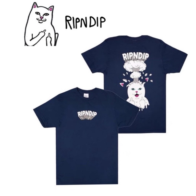 🇺🇸正品RIPNDIP 美國 中指貓 賤貓 22短袖T恤 代購 潮流 貓咪 滑板 晴天霹靂 深藍色