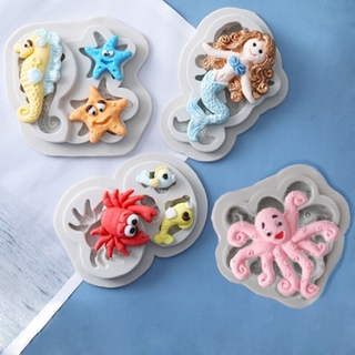 海洋系列美人魚章魚海馬蟹模具翻糖蛋糕裝飾矽膠模具巧克力蛋糕烘焙工具橡皮泥形式
