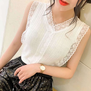 背心 蕾絲吊帶背心 女新款甜美V領針織衫女夏 外穿內搭無袖上衣打底