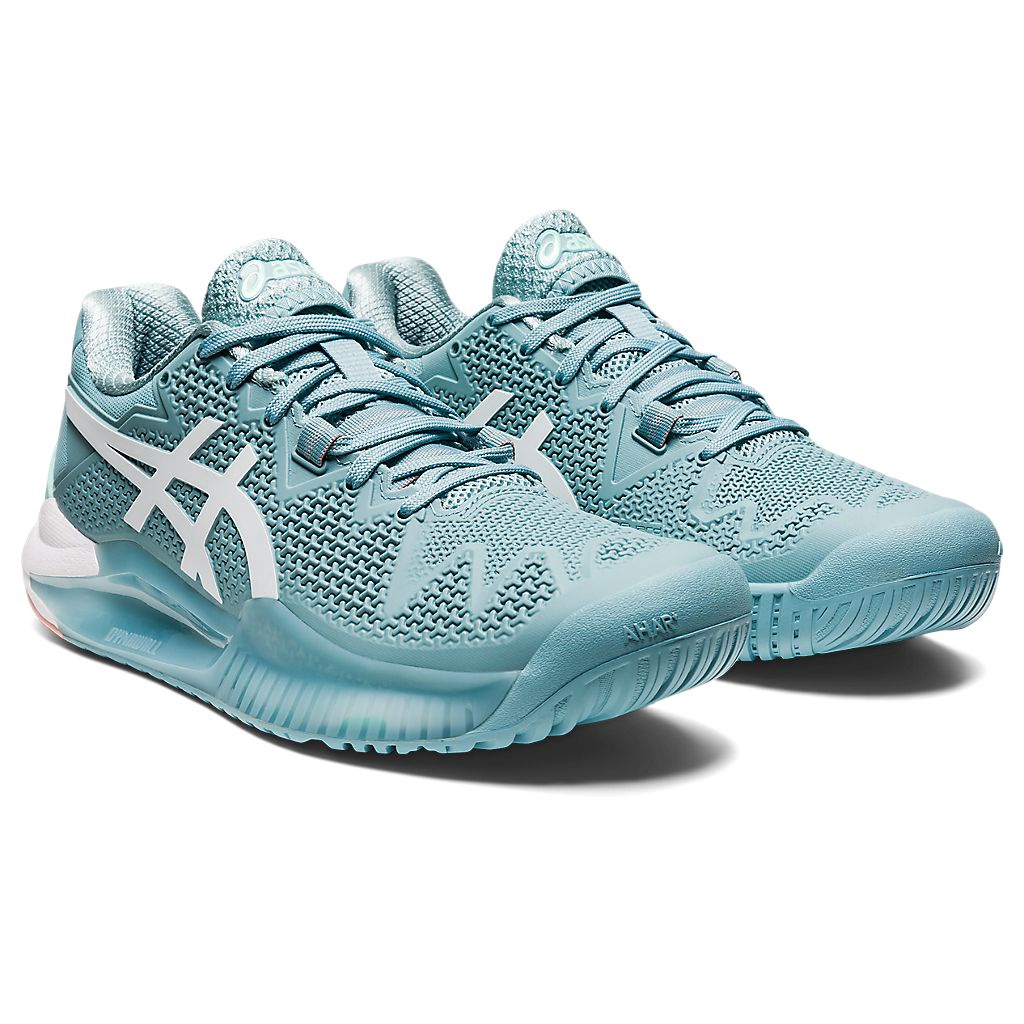 [Asics]GEL-RESOLUTION 8 女款 美網配色 網球鞋 1042A072-408 煙藍/白「天晴體育」