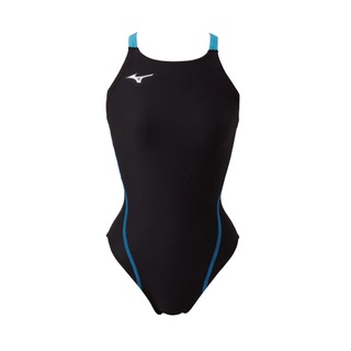 MIZUNO EXER SUITS 女泳衣 連身中叉泳衣 附掛鉤 N2MA826192 黑X淺藍【iSport愛運動】