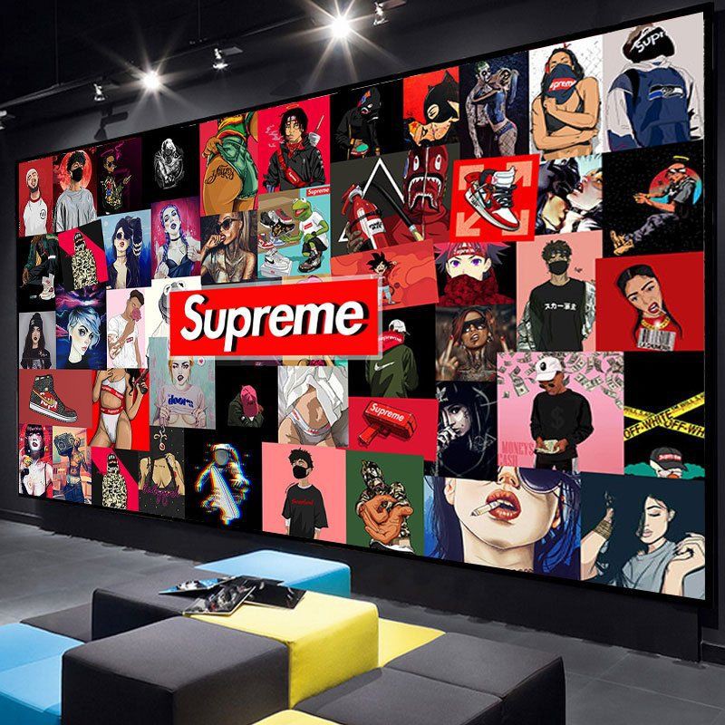 網紅潮流logo服裝店壁紙自粘背景墻潮牌supreme墻布臥室宿舍墻紙 蝦皮購物