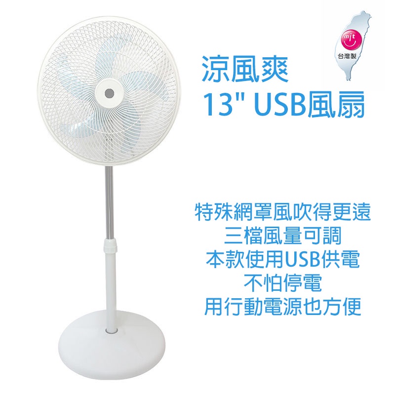 [樂瘋]台灣製造 USB供電 大風扇 涼風爽 13吋USB風扇 五片葉 USB供電 3段風量 家用立扇 電風扇 A724