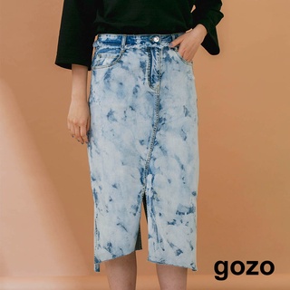 【gozo】率性開衩合身牛仔裙(淺藍/藍色_S/M/L)｜女裝 休閒 百搭