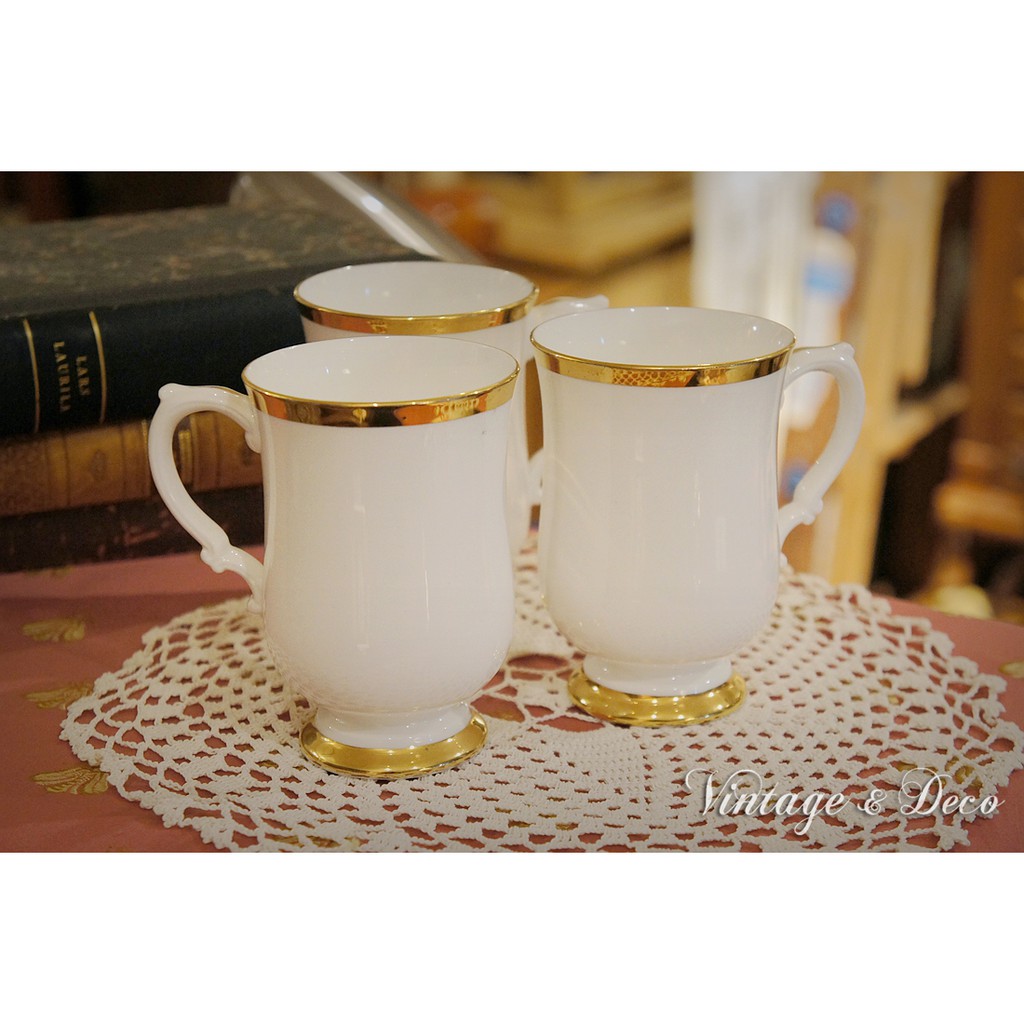 美國古董金邊咖啡杯 茶杯 瓷器 [CUP-0156] 老杯子 二手 家飾 老物 美式 中古 舊餐具 復古風 租借