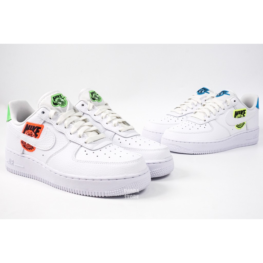 胖達）NIKE AIR FORCE 1 07 SE AF1 刺繡 皮革 CT1414-101白黃藍  100 白橘綠 女