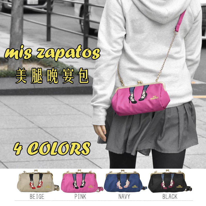 日韓熱銷 Mis&amp;zapatos刺繡高跟鞋2WAY包包 美腿 肩背包 斜背包 側背包 小包 手拿包 口金包晚宴包3866