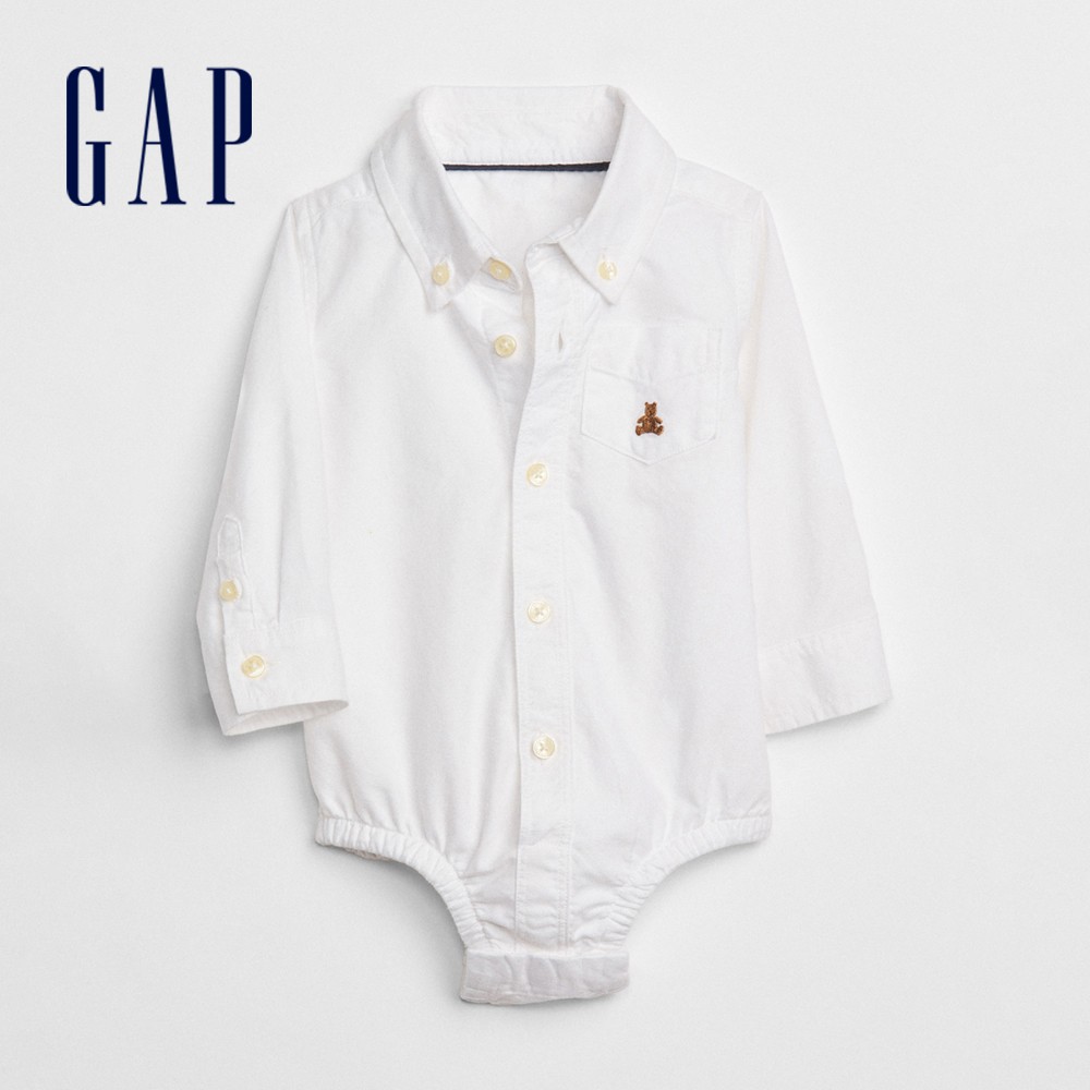 Gap 嬰兒裝 簡約素色襯衫式包屁衣-白顏色(849920)