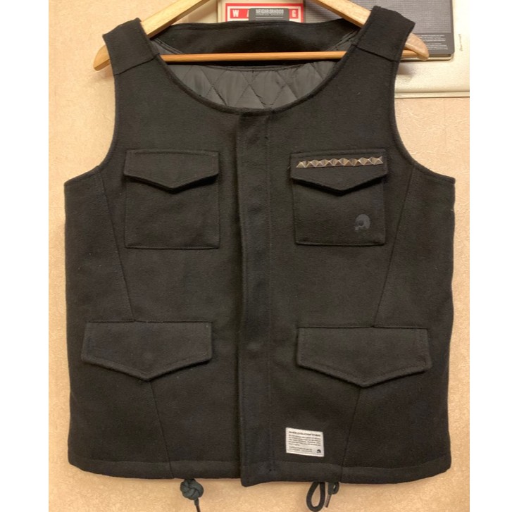 ｛現貨S號｝AES Rivet Wool Vest 羊毛背心 戰術背心 多口袋 背心 黑 短版 鋪棉 手工改製品