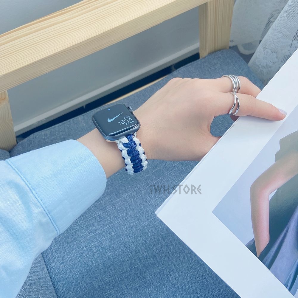 新品雙色細傘繩錶帶 適用於 Apple Watch 2 3 4 5 6 7代 8代 SE 蘋果手錶錶帶 41m 45mm